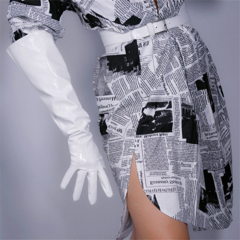 50cm Patent Leather Long Gloves Big Sleeve Lantern Sleeve Emulation Leather Bright Leather Bright Rose Red Female WPU12-50W