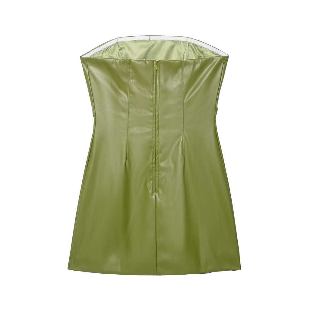 Retro style street style sleeveless leather dress