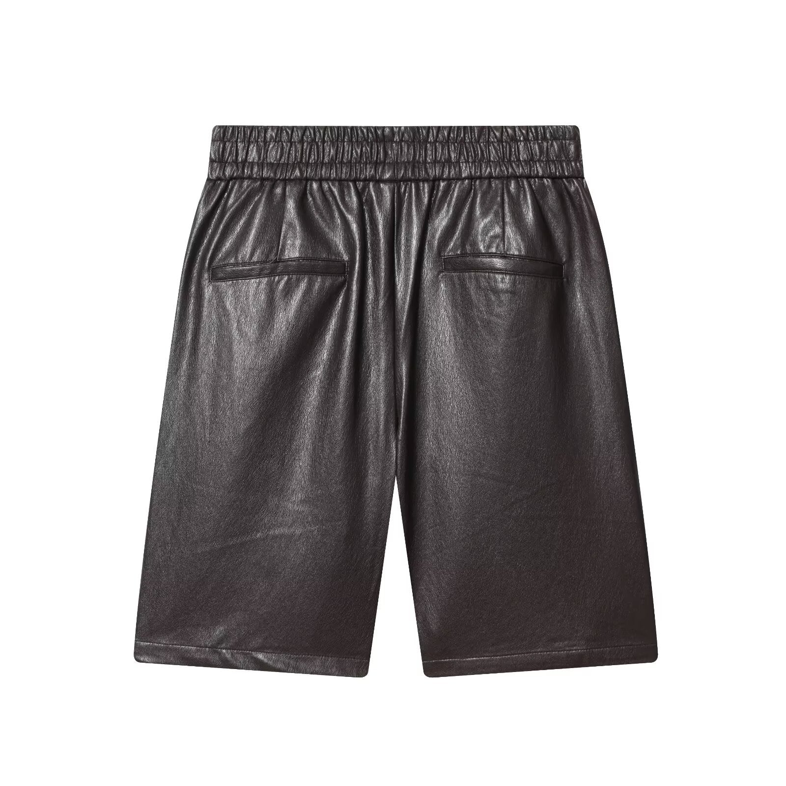 High waisted elastic waist imitation leather casual shorts