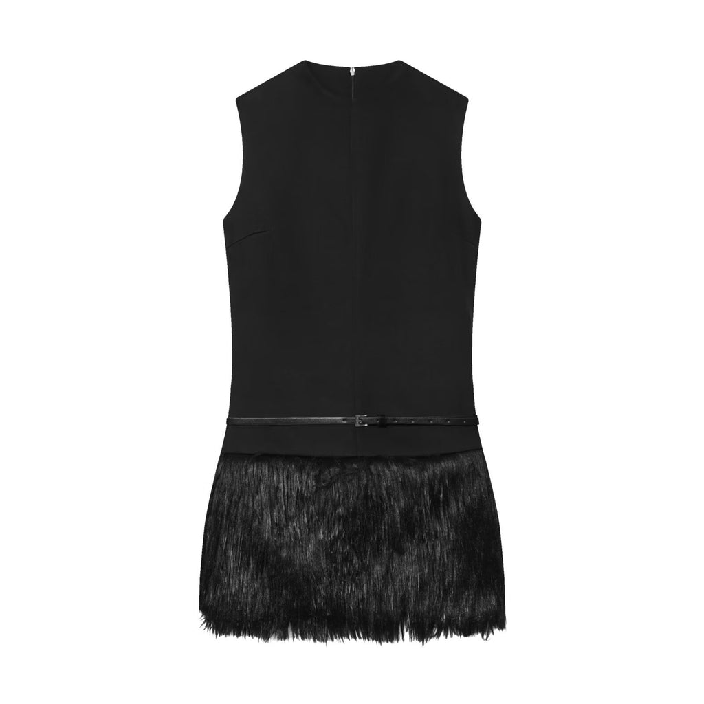 Paired with waistband faux fur patchwork dress