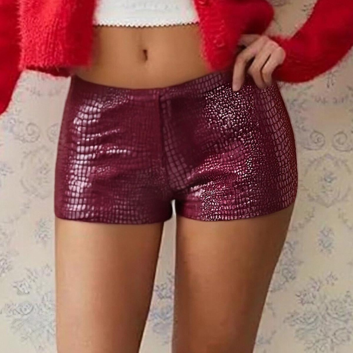Butt hugging low waist PU leather shorts for women