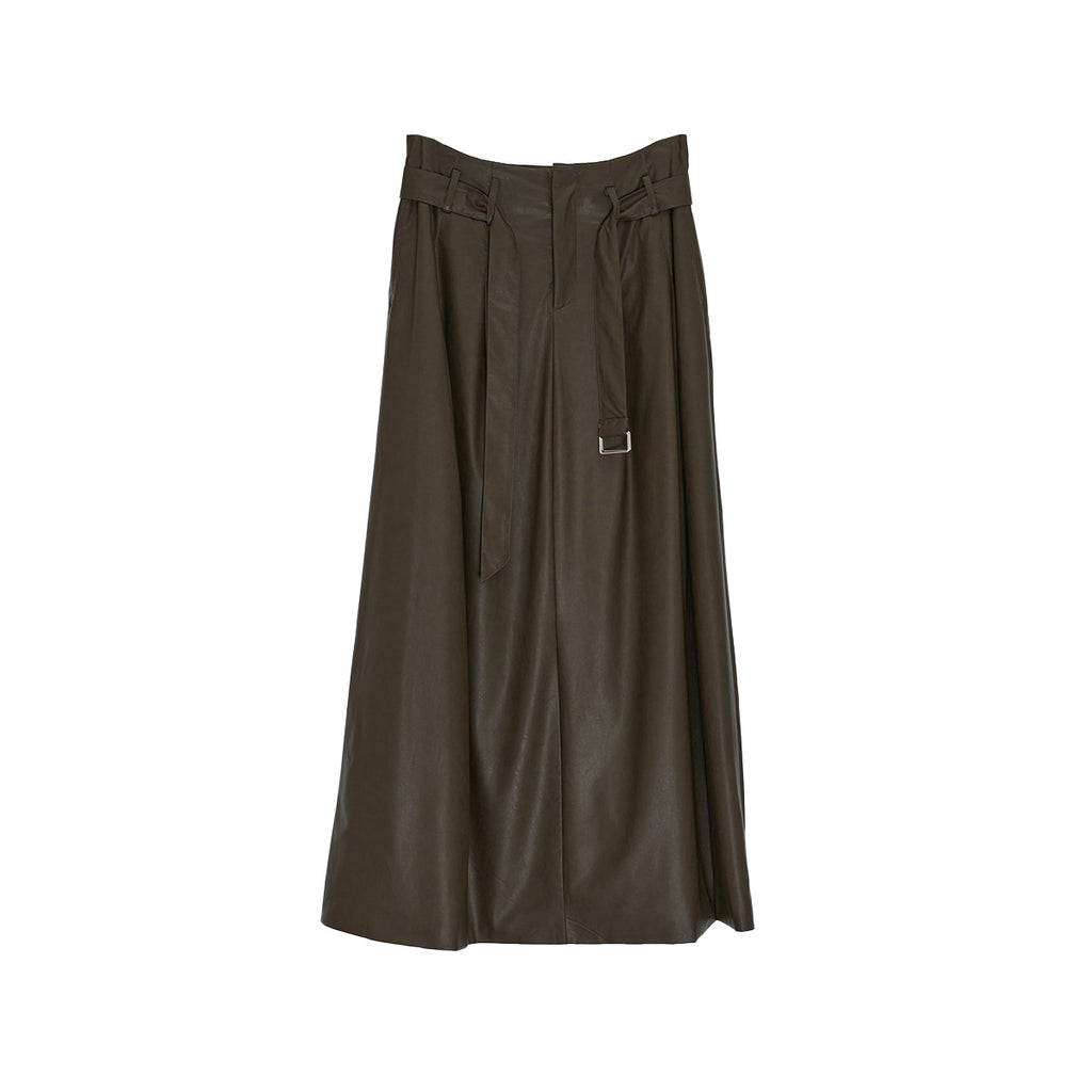 Minimalist PU Leather A-Line Long Skirt for Women