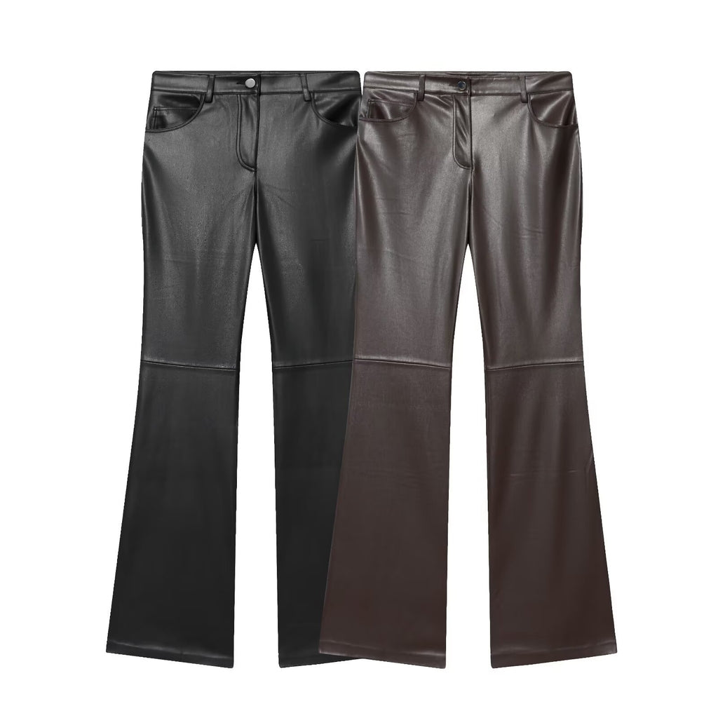 Spicy girl leather buckle micro pull slim casual leather pants