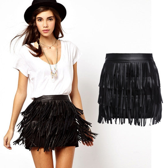 Faux Leather Tasseled Skirt - Sins & Temptations
