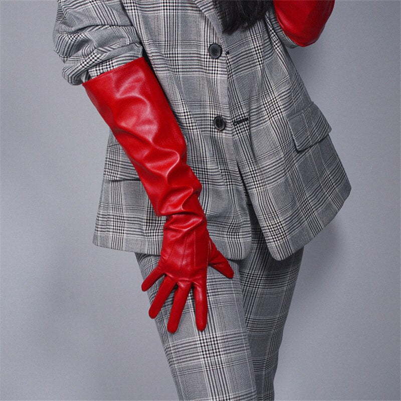 50cm Patent Leather Long Gloves Big Sleeve Lantern Sleeve Emulation Leather Bright Leather Bright Rose Red Female WPU12-50W