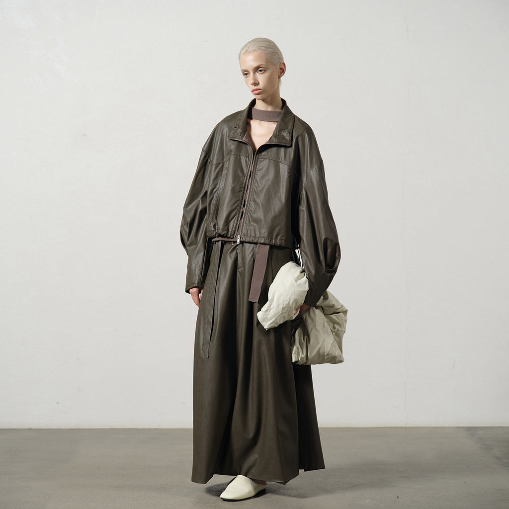 Minimalist PU Leather A-Line Long Skirt for Women