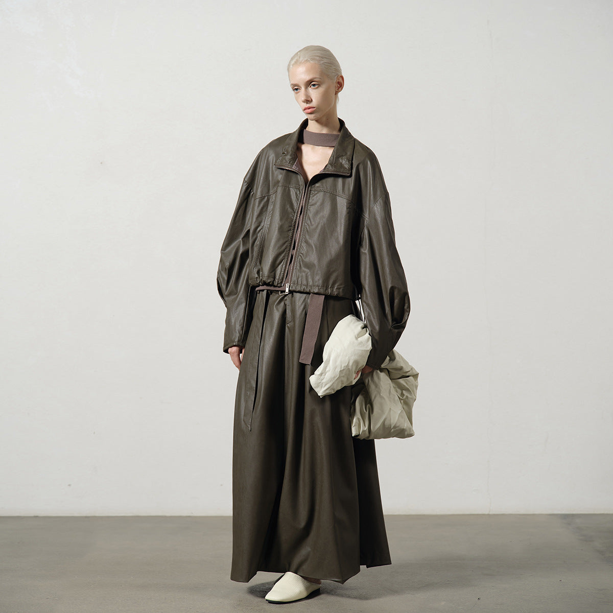 Minimalist PU Leather A-Line Long Skirt for Women