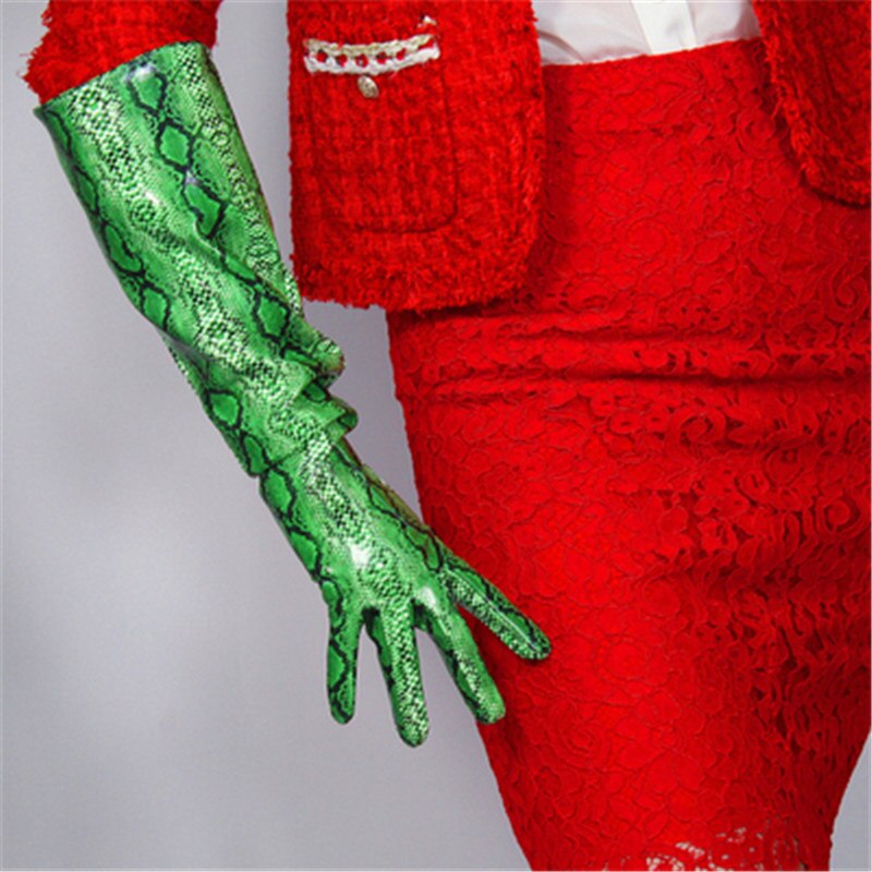 50cm Patent Leather Long Gloves Big Sleeve Lantern Sleeve Emulation Leather Bright Leather Bright Rose Red Female WPU12-50W