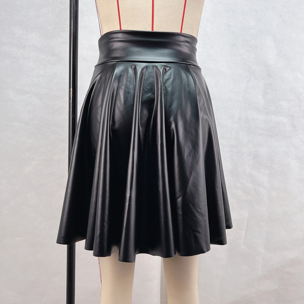 High waist and large swing PU leather skirt umbrella skirt