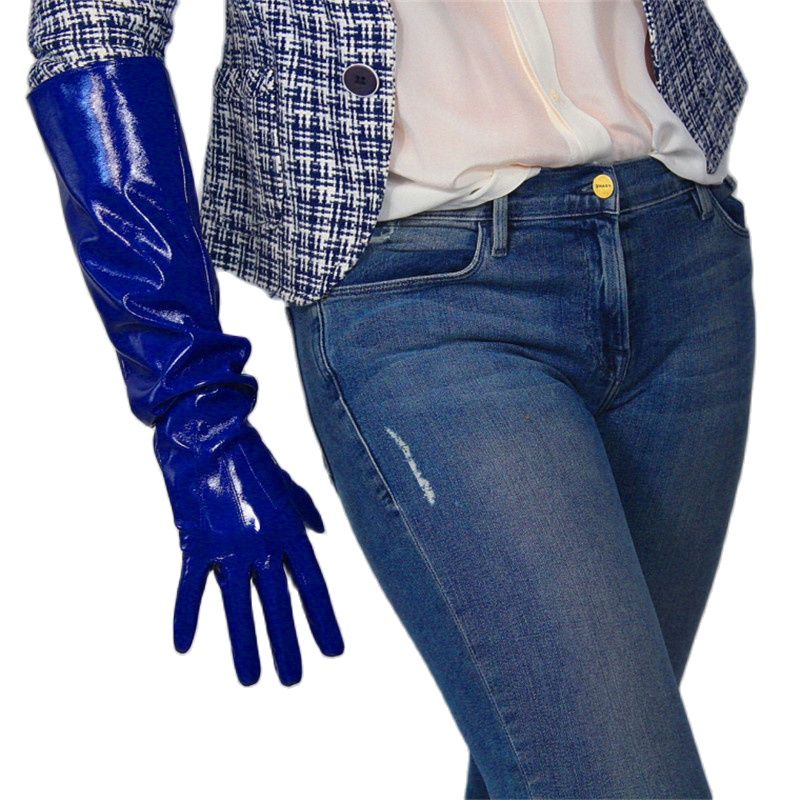 50cm Patent Leather Long Gloves Big Sleeve Lantern Sleeve Emulation Leather Bright Leather Bright Rose Red Female WPU12-50W