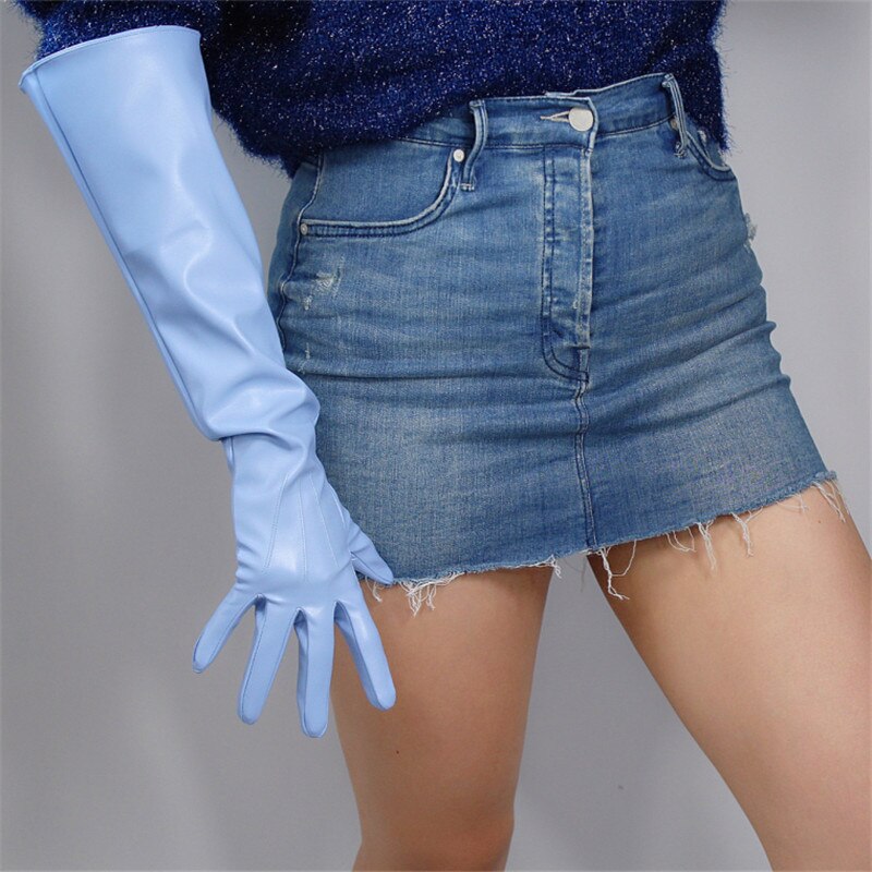50cm Patent Leather Long Gloves Big Sleeve Lantern Sleeve Emulation Leather Bright Leather Bright Rose Red Female WPU12-50W