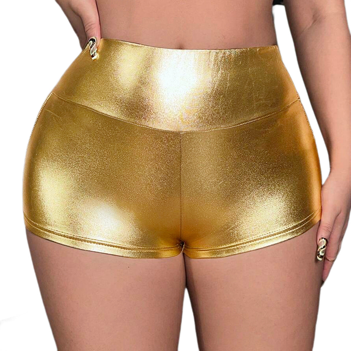 Sexy slim fit hip hugging PU leather hot pants for women