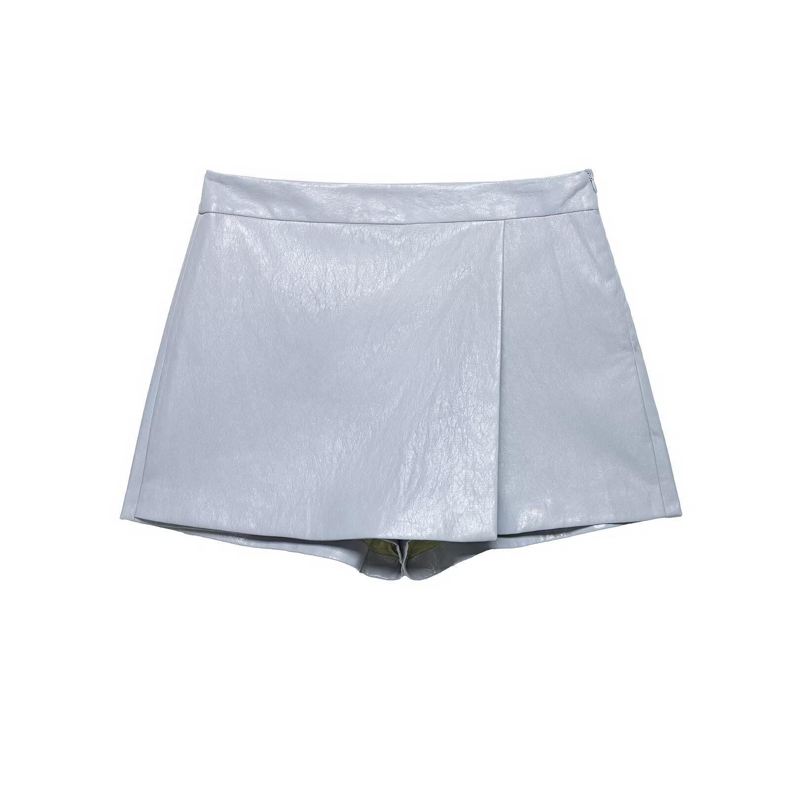 Faux Leather Double Lapel Skirt Pants Casual
