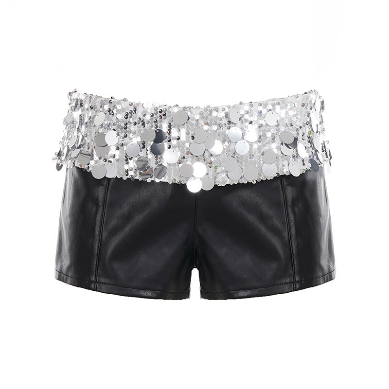 Glitter shorts slim fit and slimming leather casual pants
