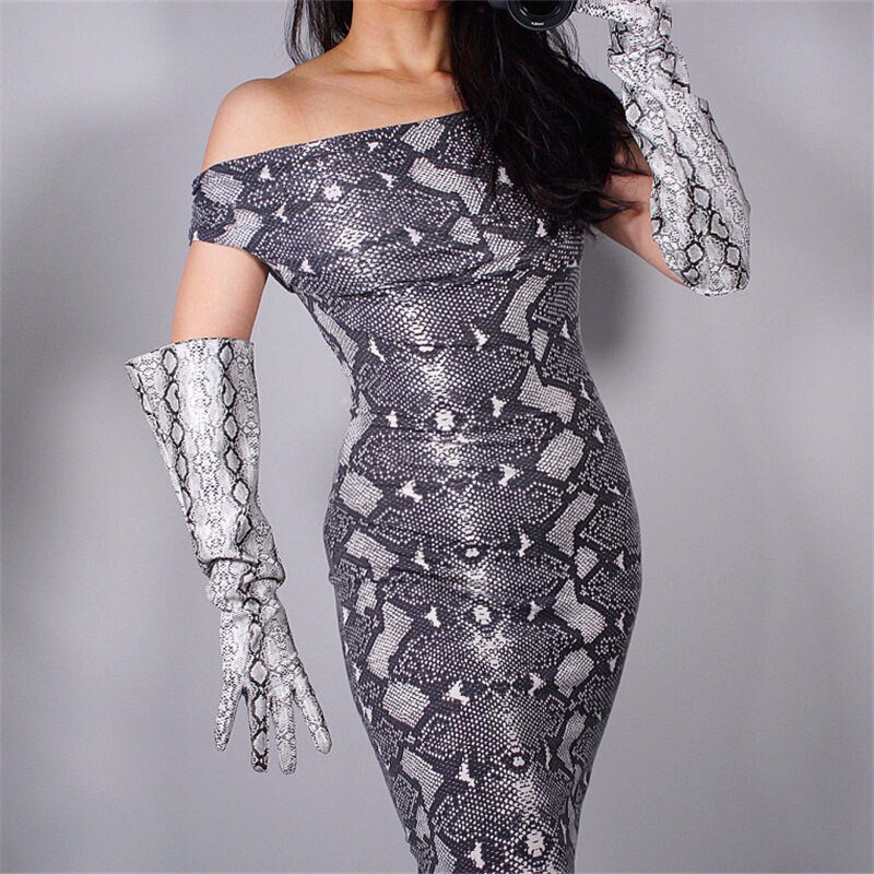 50cm Patent Leather Long Gloves Big Sleeve Lantern Sleeve Emulation Leather Bright Leather Bright Rose Red Female WPU12-50W