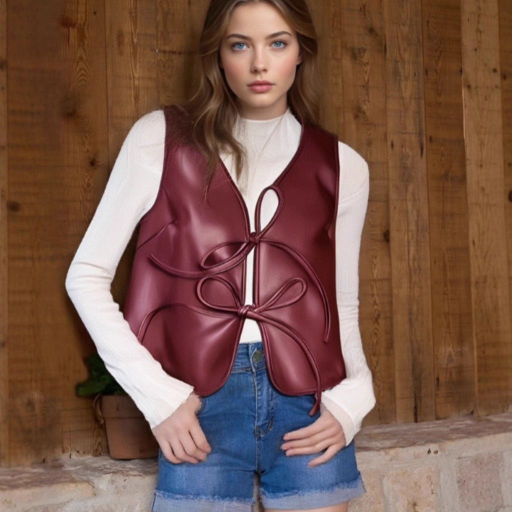 Sleeveless lace up vest top made of PU leather