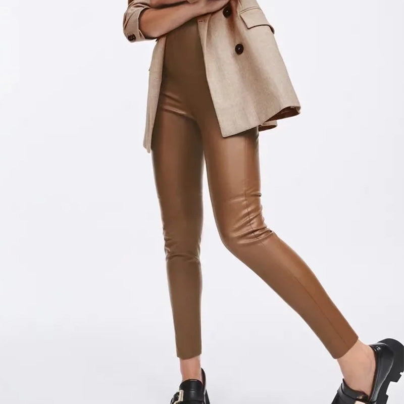 Women Pants  Spring Women's Fashion Faux Leather High Waist Leggings Trousers Vintage Elegant Female Casual Trousers