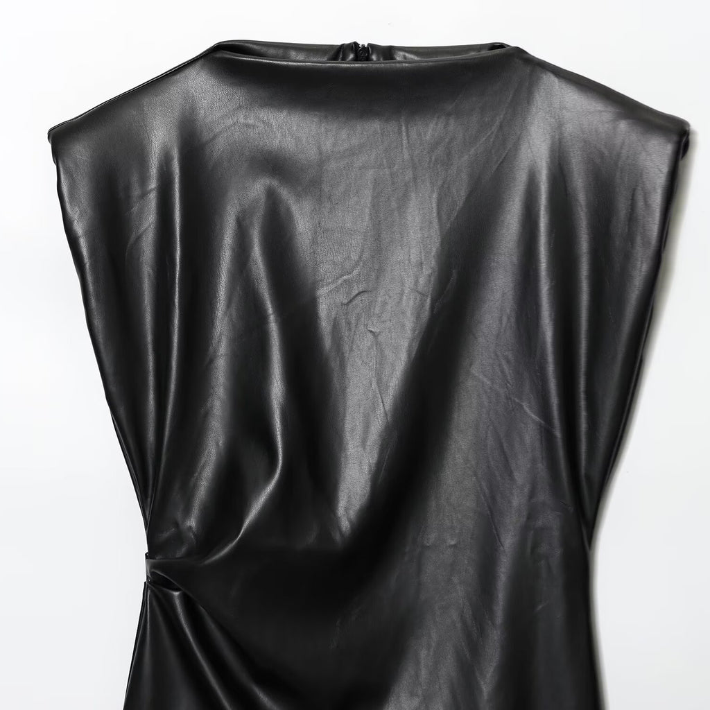 Imitation leather shoulder pad short dress for spring