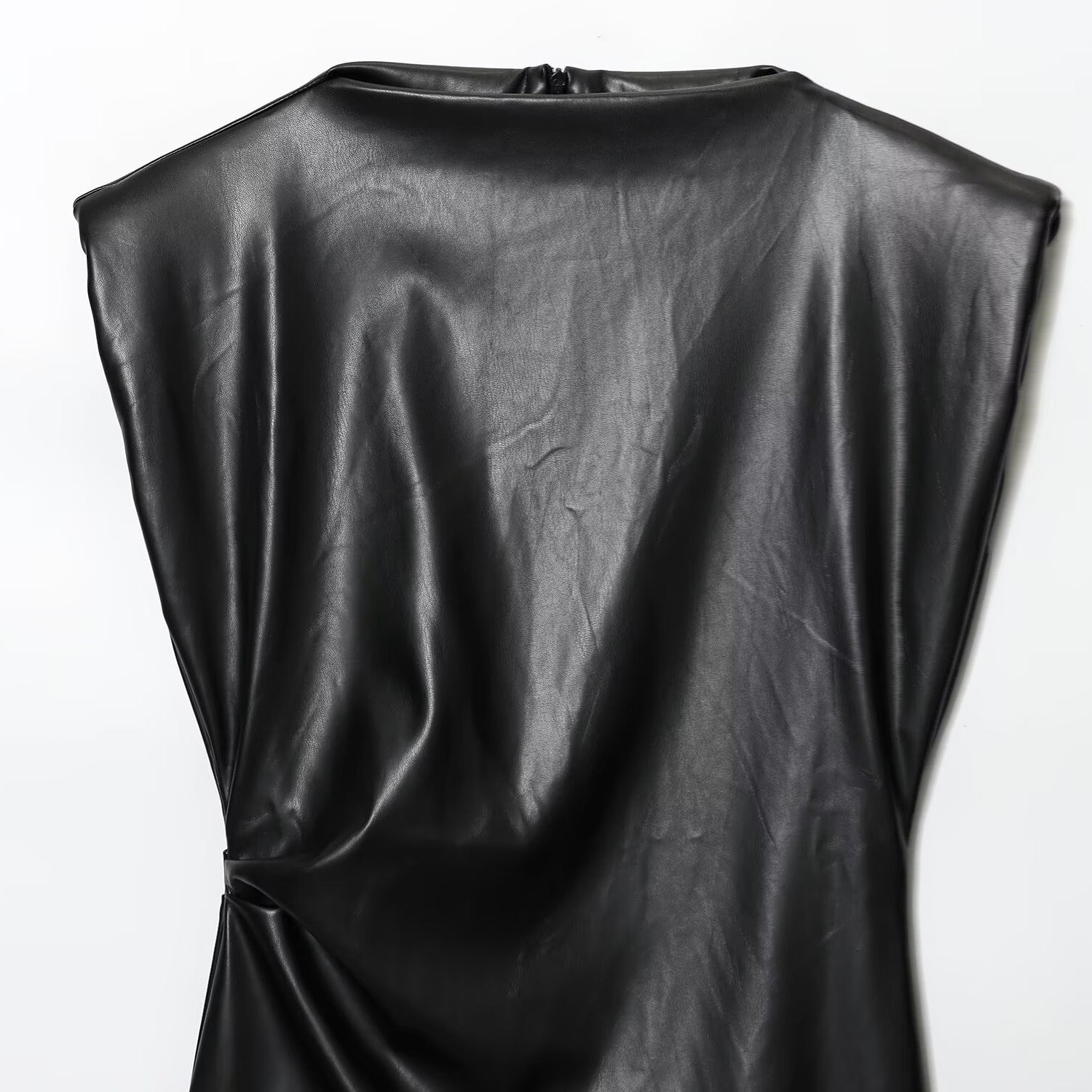 Imitation leather shoulder pad short dress for spring