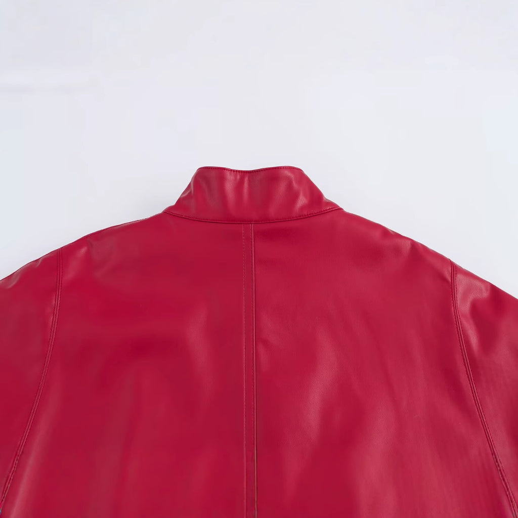Fashionable and versatile solid color zipper leather short cape jacket for women