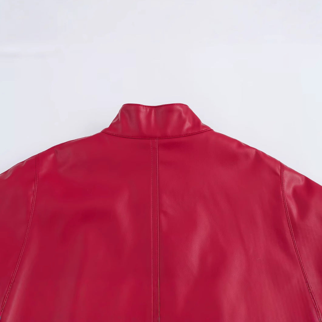 Fashionable and versatile solid color zipper leather short cape jacket for women
