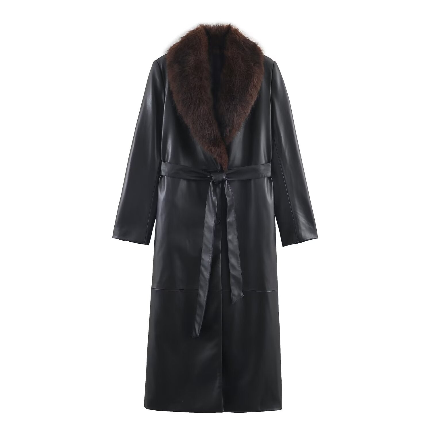 Casual Women's Coat with Detachable Collar and Faux Leather Effect