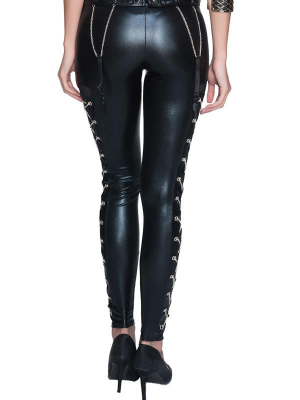 Sexy Black Faux Leather Lace Up Fetish Leggings - Sins & Temptations