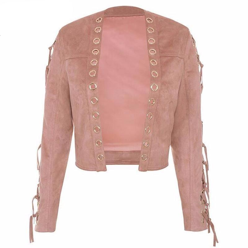 Autumn lace up Women's Suede Full sleeve Coat Jacket