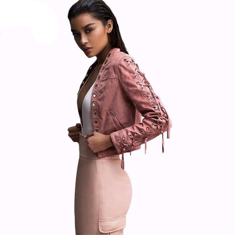 Autumn lace up Women's Suede Full sleeve Coat Jacket