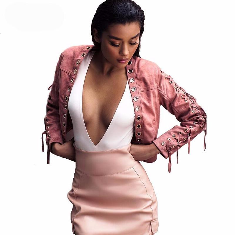 Autumn lace up Women's Suede Full sleeve Coat Jacket