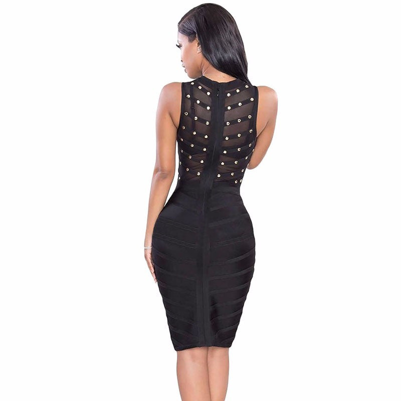 Studded Rayon Mesh Bodycon Dress - Sins & Temptations