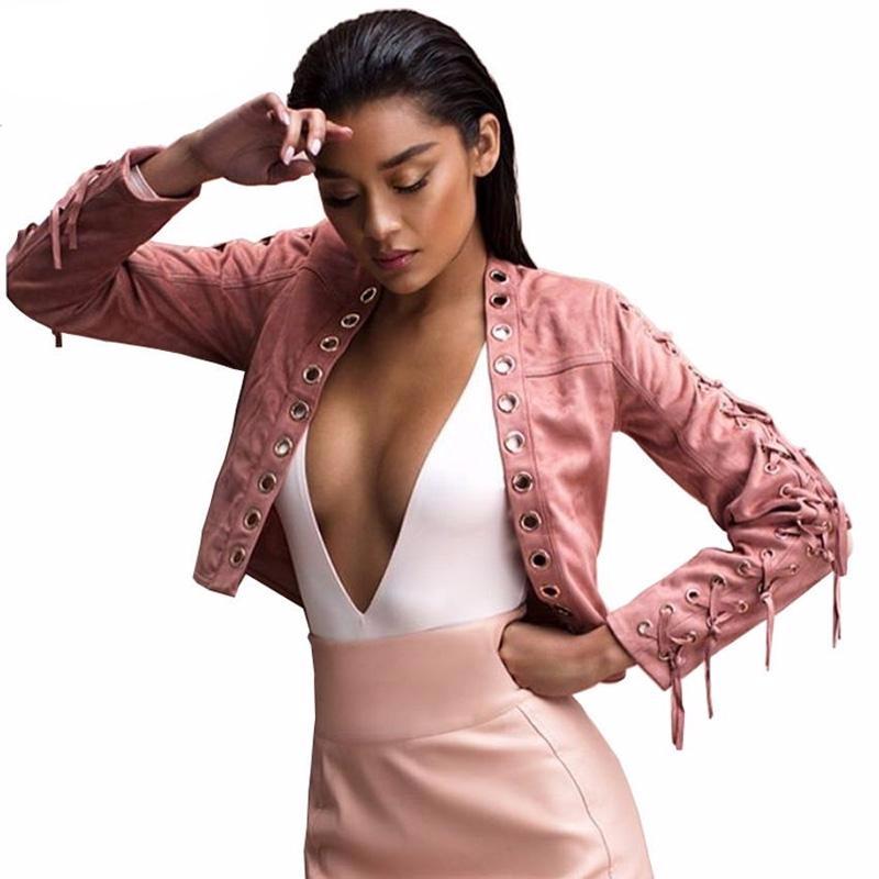 Autumn lace up Women's Suede Full sleeve Coat Jacket