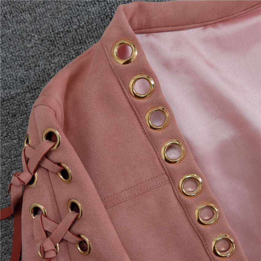 Autumn lace up Women's Suede Full sleeve Coat Jacket