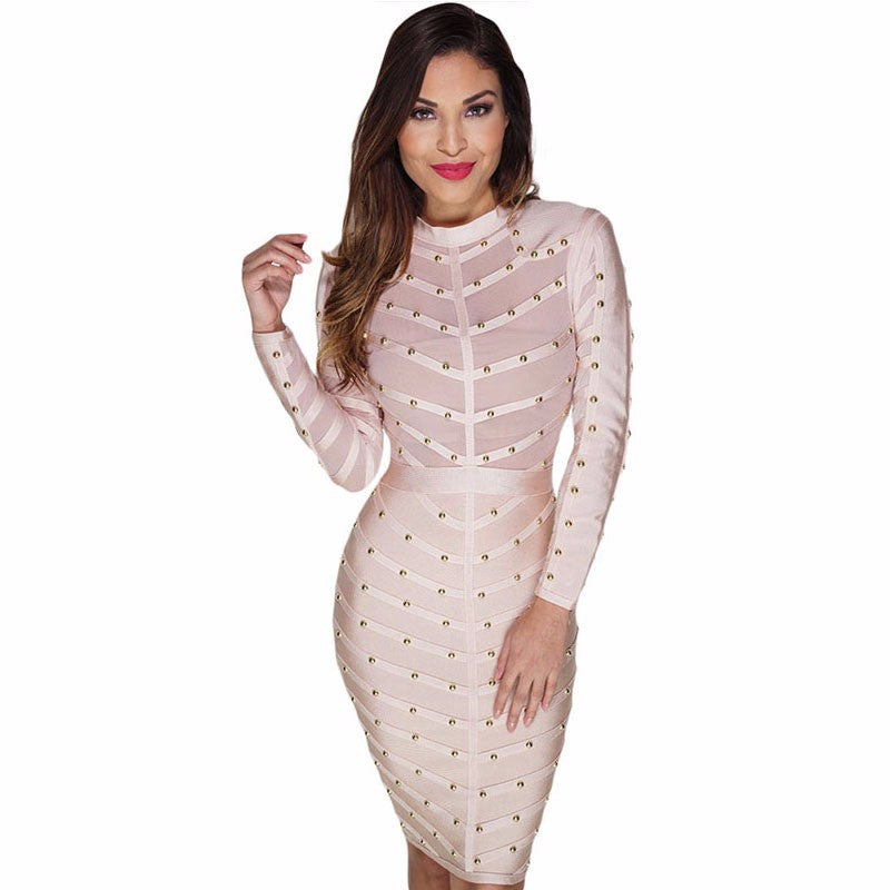 Studded Rayon Mesh Bodycon Dress - Sins & Temptations