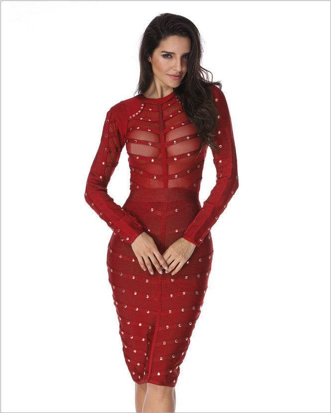 Studded Rayon Mesh Bodycon Dress - Sins & Temptations