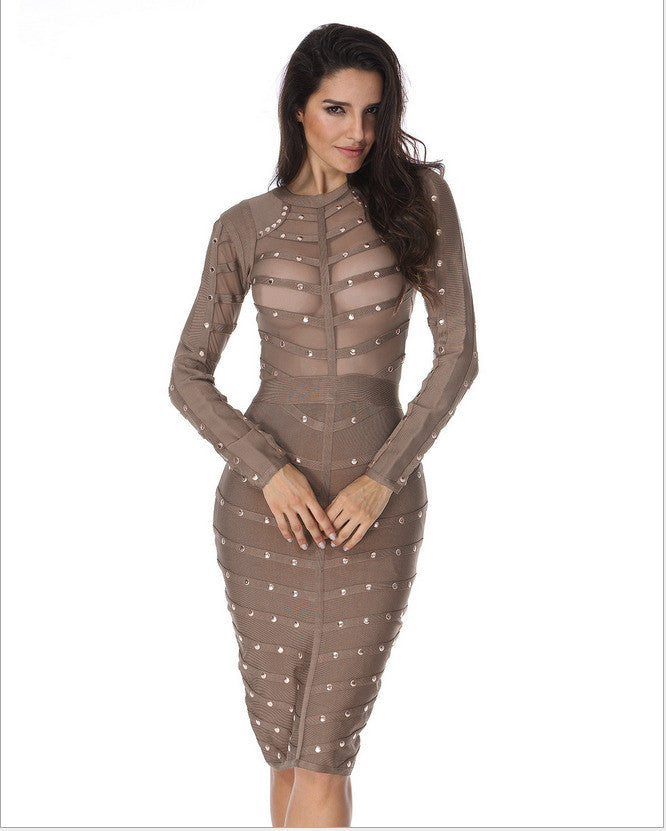 Studded Rayon Mesh Bodycon Dress - Sins & Temptations