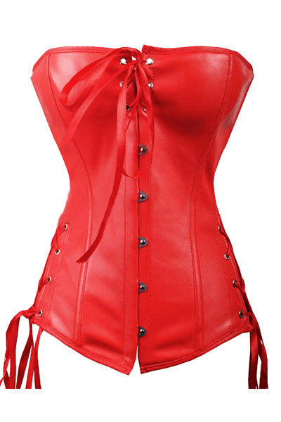 High Quality Women Red Leather Overbust Corset - Sins & Temptations