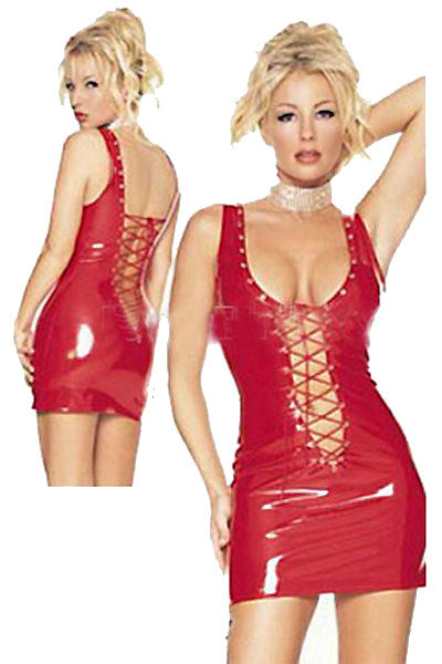Lace Up Front and Back Women Red Leather Dress - Sins & Temptations