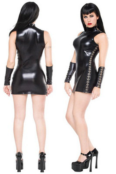 Women Leather Nonsleeve Black Dress - Sins & Temptations