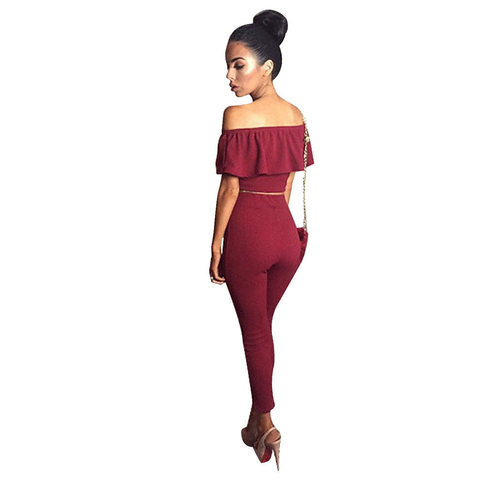 Feminine Red 2PCS Bodycon Playsuit High Waist Slash Neck Evening Party Dress - Sins & Temptations