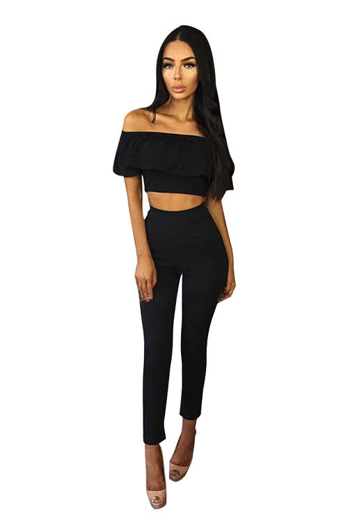 Racy 2 Piece Sleeveless Cut Out Crop Frill Top Jumpsuit Evening Party Dress - Sins & Temptations