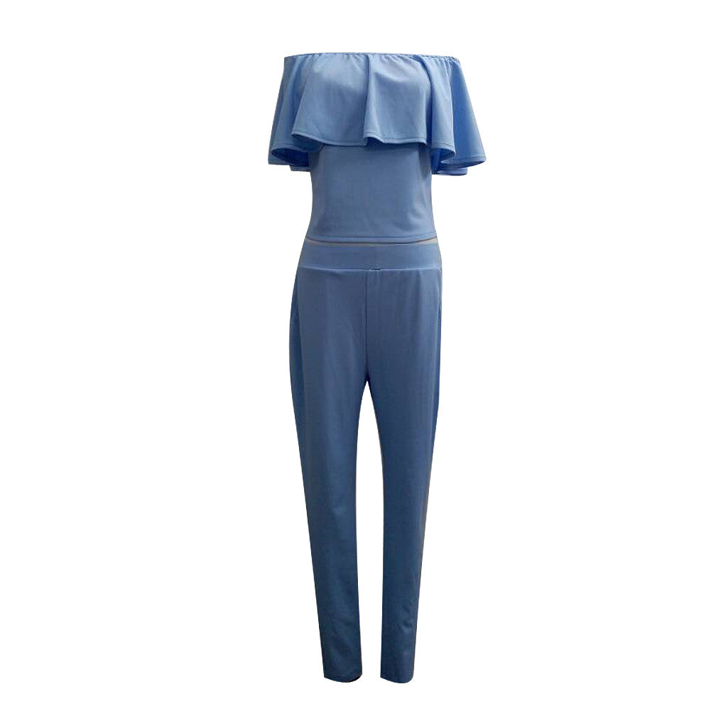 Stretch Blue 2PCS Sets Pants Ruffled Sleeves Crop Tops Evening Party jumpsuit Dress - Sins & Temptations