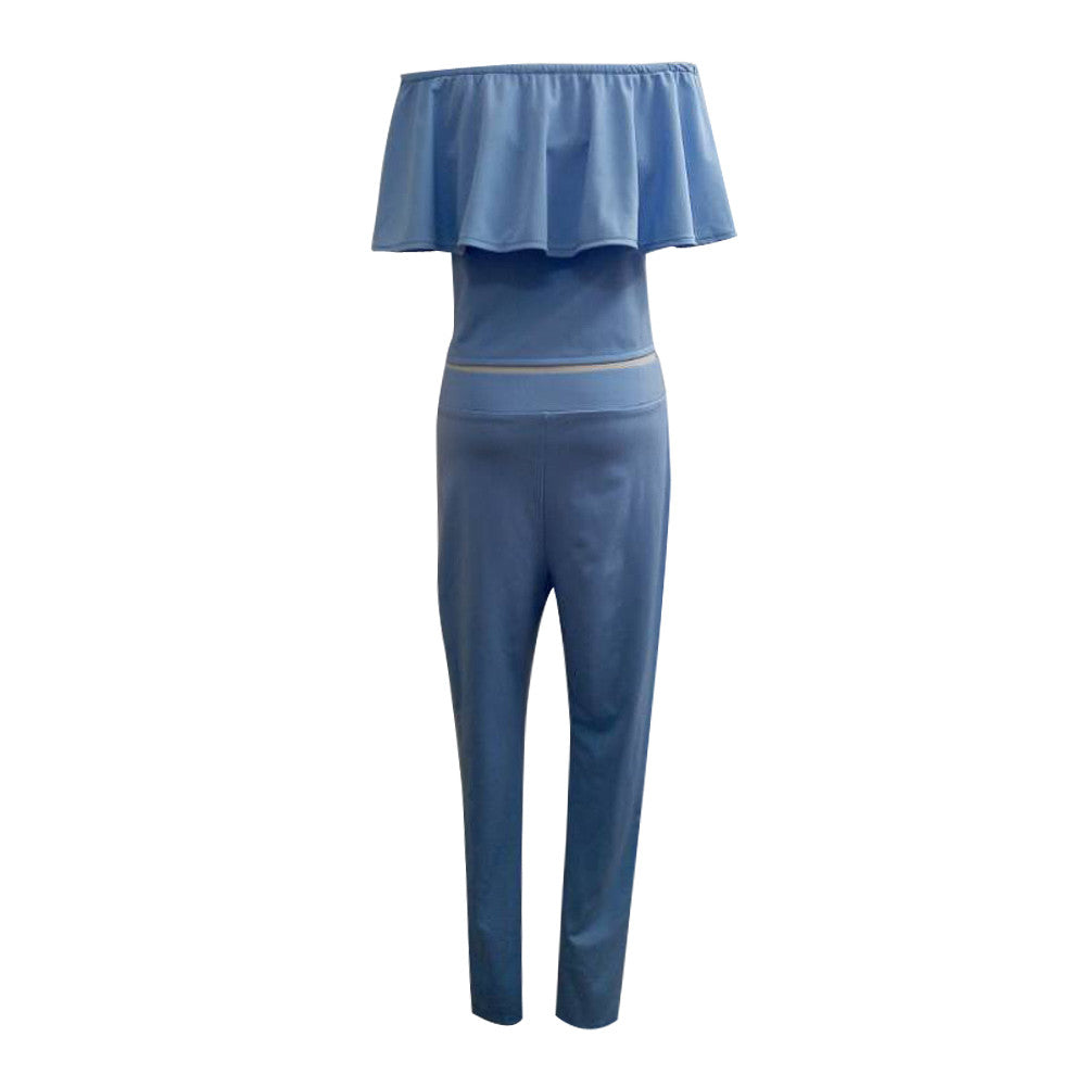Stretch Blue 2PCS Sets Pants Ruffled Sleeves Crop Tops Evening Party jumpsuit Dress - Sins & Temptations