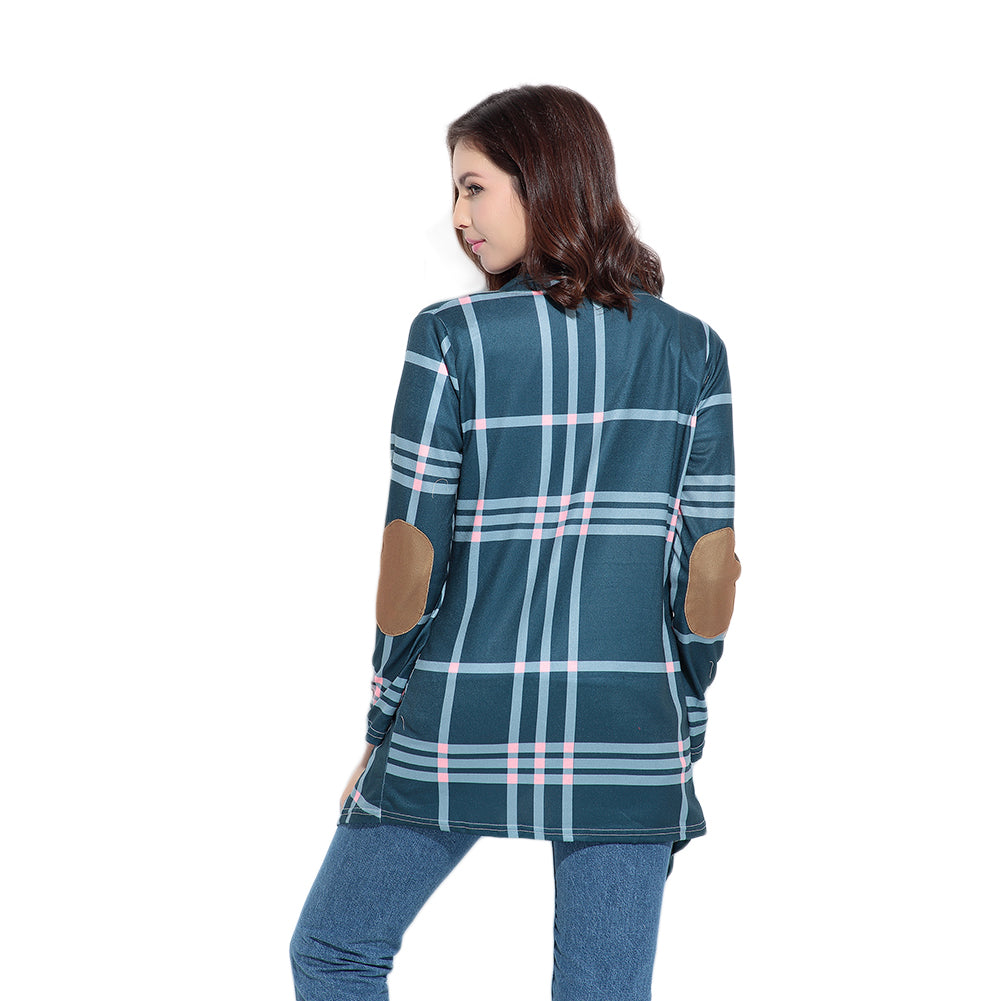 Graceful Plaid Pattern Drape Jacket Elbow Patchwork Design Cardigan - Sins & Temptations