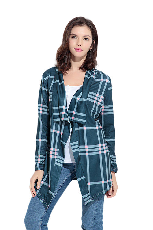 Graceful Plaid Pattern Drape Jacket Elbow Patchwork Design Cardigan - Sins & Temptations