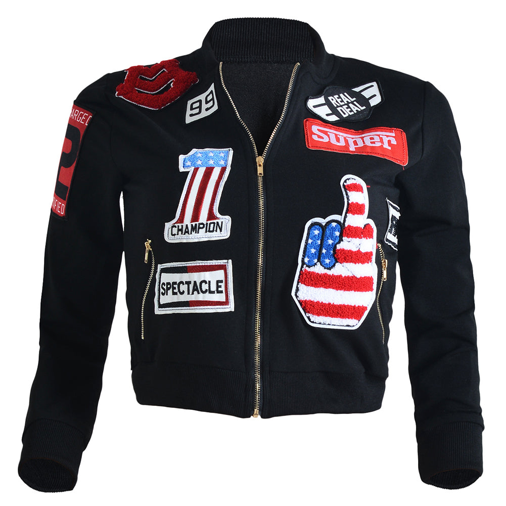 Cool Splicing Zipper Closure Short Black Bomber Jacket - Sins & Temptations