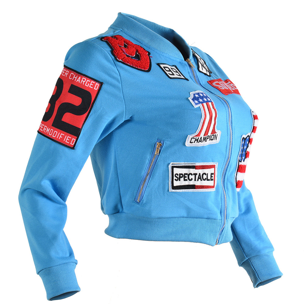Stylish Patchwork Zipper Pocket Short Blue Jacket - Sins & Temptations