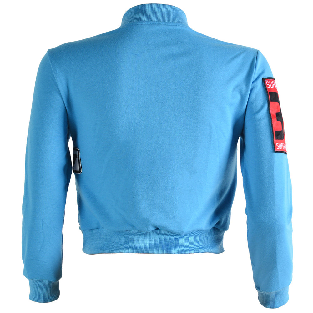 Stylish Patchwork Zipper Pocket Short Blue Jacket - Sins & Temptations