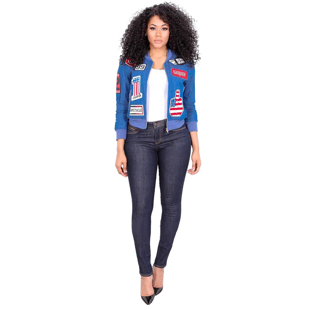 Stylish Patchwork Zipper Pocket Short Blue Jacket - Sins & Temptations