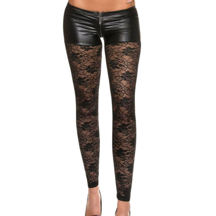 Black PU Lace faux leather Leggings - Sins & Temptations